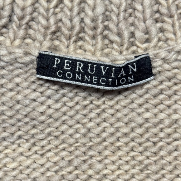 PERUVIAN CONNECTION Cropped Shawl Collar Sweater Beige Brown Aztec Pattern SM - Picture 2 of 10
